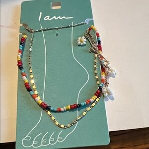 I.AM.GIA Multicolor Beaded Bracelet with Silver Chain.  Anklet.